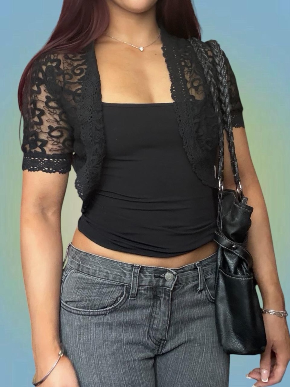 Xhilaration Black Lace Bolero Shrug - Short Sleeve Layering Top